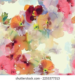 Abstract floral seamless pattern with watercolor texture with autumn colors and background for textil or wallpaper