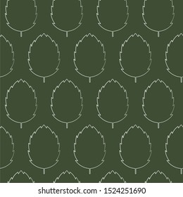 Abstract floral seamless pattern with white leaves on dark green background. Template design for web page, textures, card, poster, fabric, textile. Hand draw doodle elements.