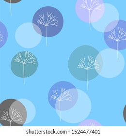 Abstract floral seamless pattern with white sprigs and color circles on light background. Template design for web page, textures, card, poster, fabric, textile. Hand draw doodle elements.