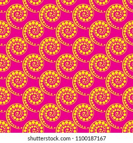 Abstract floral seamless pattern. Yellow spirals on a pink background.