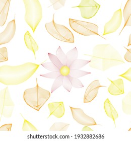 Abstract floral seamless pattern with yellow leafs and flower . Fall background for your Design. Vector illustration.