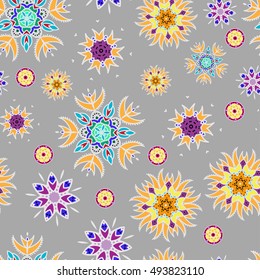 Abstract floral seamless pattern with yellow flowers on gray background. Vector illustration eps8