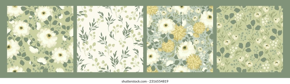 Abstract floral seamless patterns with chamomile. Trendy hand drawn textures. Modern abstract design for,paper, cover, fabric and other use