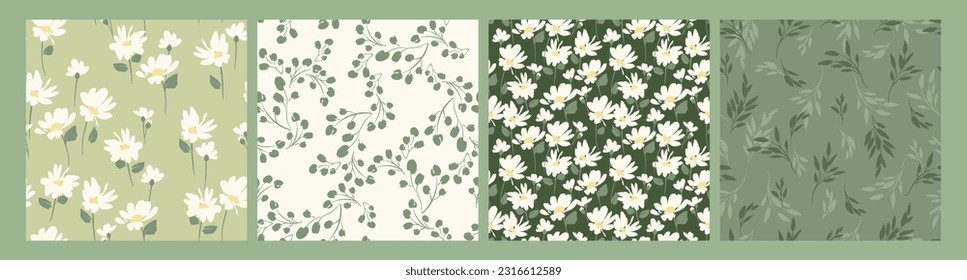 Abstract floral seamless patterns with chamomile. Trendy hand drawn textures. Modern abstract design for,paper, cover, fabric and other use