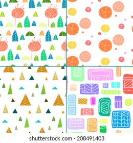 Abstract and floral seamless patterns. Vector