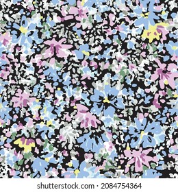 Abstract floral seamless repeat tile pattern background on black