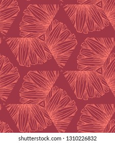 A abstract floral seamless repeat vector pattern in peach and maroon.