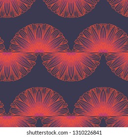 A abstract floral seamless repeat vector pattern in Navy, Coral, and Pink