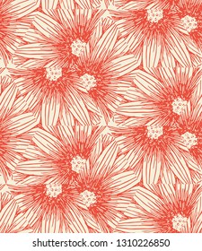 A abstract floral seamless repeat vector pattern in cream and coral