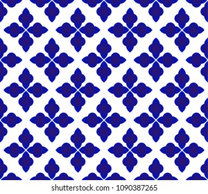 Abstract floral seamless Thai pattern, blue and white modern shape for design, porcelain, chinaware, ceramic, tile, ceiling design, texture, wall, paper and fabric, vector illustration