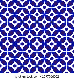 Abstract floral seamless Thai pattern, blue and white modern shape for design, porcelain, chinaware, ceramic, tile, ceiling design, texture, wall, paper and fabric, vector illustration