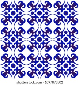 Abstract floral seamless Thai pattern, blue and white modern shape for design, porcelain, chinaware, ceramic, tile, ceiling design, texture, wall, paper and fabric, vector illustration
