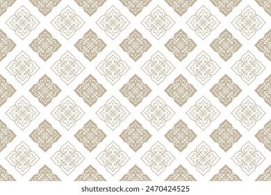 Abstract floral seamless Thai pattern, brown and white modern shape for design, porcelain, chinaware, ceramic, tile, ceiling design, texture, wall, paper and fabric, vector illustration