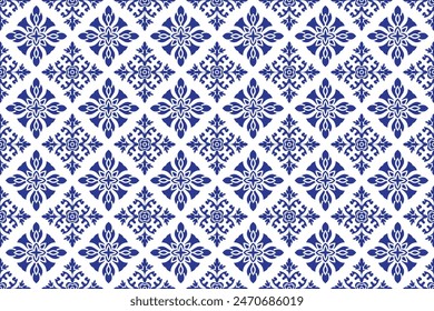 Abstract floral seamless Thai pattern, blue and white modern shape for design, porcelain, chinaware, ceramic, tile, ceiling design, texture, wall, paper and fabric, vector illustration.