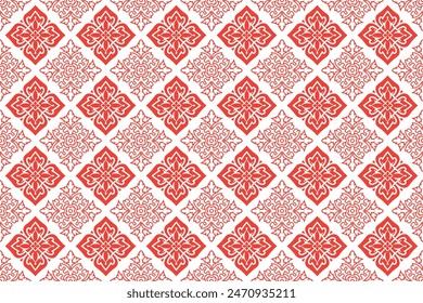 Abstract floral seamless Thai pattern, red and white modern shape for design, porcelain, chinaware, ceramic, tile, ceiling design, texture, wall, paper and fabric, vector illustration.