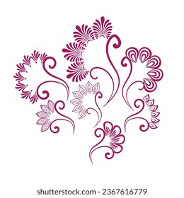 abstract floral set rangoli indian vector design element hand drawn isolated doodle