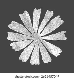 Abstract floral shape with jagged torn edges. Crumpled notebook sheet texture with halftone effect, decorative sticker for simple banner design.