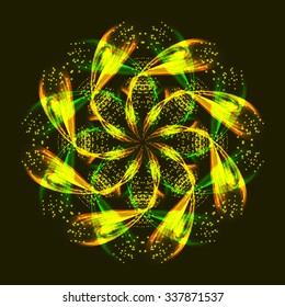 Abstract floral shape on dark background. Vector design element.