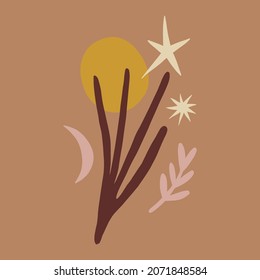 Abstract floral shapes plant composition vector poster wall art print warm color palette 