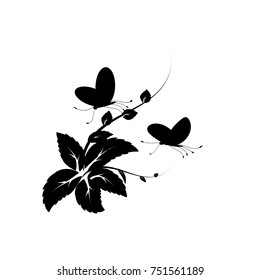 Abstract floral silhouette whit butterfly, element for design.
