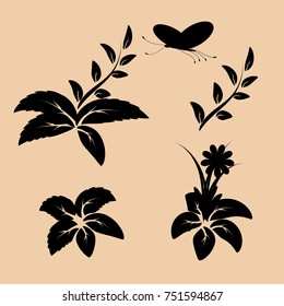 Abstract floral silhouette whit butterfly, element for design.
