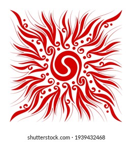 Abstract floral spiral, symbol of sun. Graphic stencil, silhouette template of tattoo. Spiritual vector illustration in style sacred geometry.