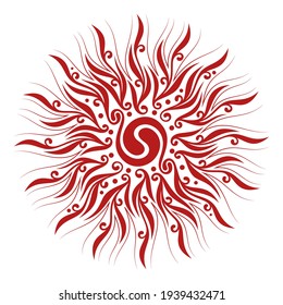 Abstract floral spiral, symbol of sun. Graphic stencil, silhouette template of tattoo. Spiritual vector illustration in style sacred geometry.