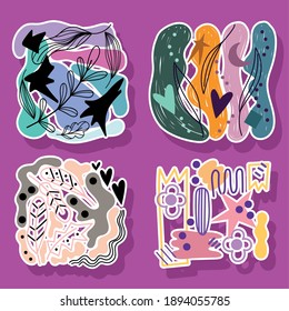 abstract floral spot color shapes elements collage collection vector illustration