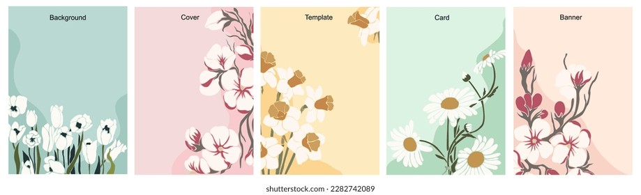 Abstract floral spring backgrounds vector art set.