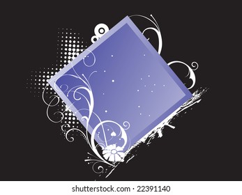 abstract floral square frame with circle and flower on black background