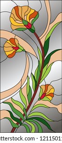 Abstract floral stained glass, mosaic pattern with flowers  and light grey background