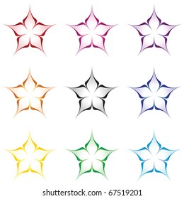 Abstract floral / star symbol and 9 different gradient color schemes