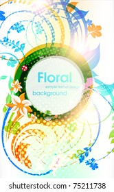 Abstract floral summer background with flowers, sun and ladybird. eps 10.