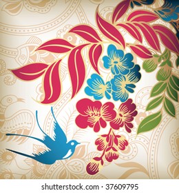 Abstract Floral and Swallow