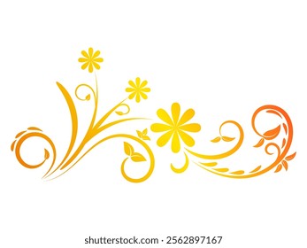 Abstract floral swirl design with yellow and orange gradient flowers, elegant leaves, and decorative elements. Perfect for creative projects, invitations, and decorative artwork