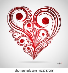 Abstract floral swirls heart on white background.Vector.