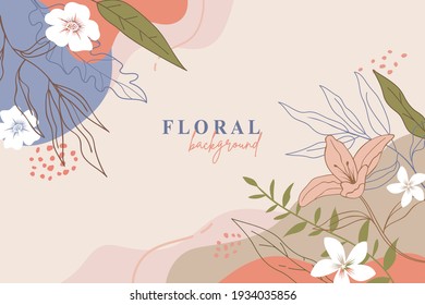 Abstract floral template background. Trendy minimal organic banner. Vector floral beauty backdrop pastel colors