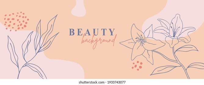 Abstract floral template banner. Trendy minimal organic background. Vector floral beauty backdrop pastel colors