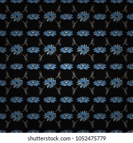 Abstract floral textile print for decoration, gray, black and blue fashion traditional vector vintage art. Stylized plant floral ornament. Flower seamless pattern.
