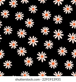 Abstract floral texture with hand drawn Daisy Flowers. Vector seamless pattern with cute little flowers. Spring bloom background