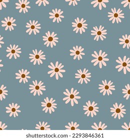 Abstract floral texture with hand drawn Daisy Flowers. Vector seamless pattern with cute little flowers. Spring bloom background