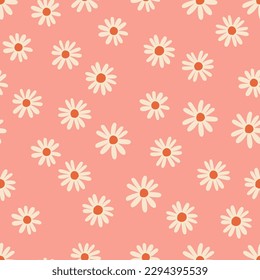 Abstract floral texture with hand drawn Daisy Flowers. Vector seamless pattern with cute little flowers. Spring bloom background