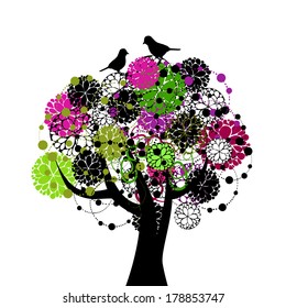 Abstract floral tree with birds. Vector