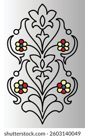 Abstract floral tree with decorative elements and a spring-inspired pattern featuring flowers, leaves.