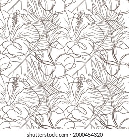 Resumen Floral Tropical Línea de Patrón sin Marea Arte. Plantas tropicales adornadas para fondo, fondo, papel pintado, papel envolvente, paquete, web, productos de spa y belleza, tela, textil