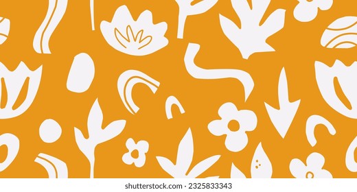 Abstract floral tropical vector seamless pattern. Minimalism, Scandinavian style, hippie. For design, fabric, print, clothing, wallpaper, paper.