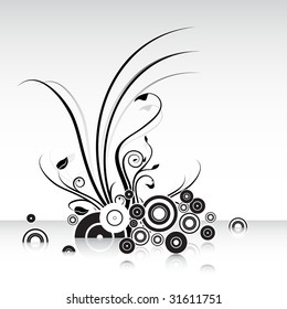 abstract floral vector background, black and white