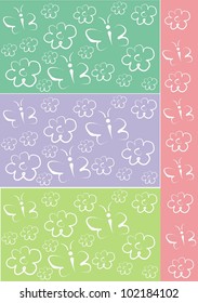 Abstract floral vector background with flowers and butterflies
