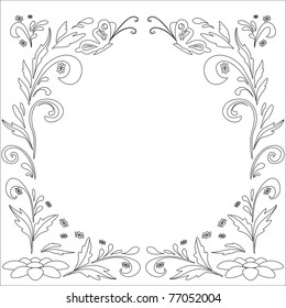 Abstract floral vector background with flowers and butterflies, contours