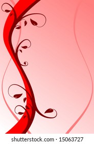 An abstract floral vector background illustration with a vertical floral design in shades of red on a lighter red background